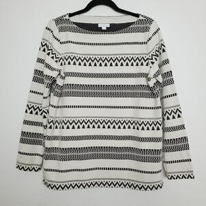 J. Jill Womens Top Size S Boat Neck Textured Aztec Striped Long Sleeve Boho